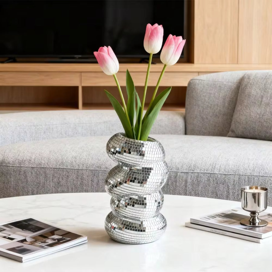 1pc/2pcs Multi-Functional Disco Vase, Minimalist Unique Spiral Vase Decor, Plastic Vase Pen Holder Makeup Brush Storage Container Home Decor