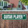 2D Flat - 1pc Large Vintage Guitarist Metal Wall Sign |   Heavy-Duty Iron Retro Music Decor With Guitar Pick Art & Bold Green Letters - Large 4*16 Inch (10*40cm) Guitar-Themed Decoration Suitable For Man Cave, Garage, Bar, Music Room - Aged Aesthetic